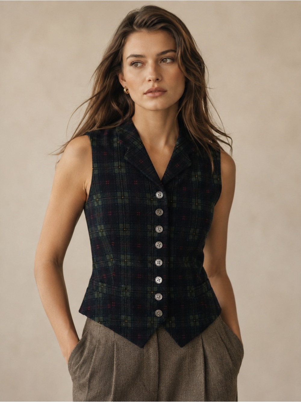 Vintage Ralph Lauren Vest Women’s 6 Cotton Velvet Tuxedo Waistcoat Plaid 90s Y2k - Picture 1 of 5